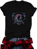 Graphic Shirts For Women Mystical Geometric Moon Surrounded By Sparkling Starry Lights Moon, Vintage T Shirts Women, Basic Tees Women
