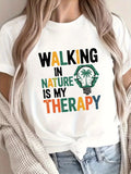 Womens T Shirts Walking In Nature Is My Therapy Lightbulb With Palm Trees And Tropical Flora, Funny Shirts For Women, Funny T Shirts For Women