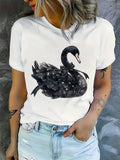 Graphic Tshirts Women Elegant Black Swan Floating Gracefully Among Reflective Water Surface, Womens Graphic Tshirts, Cute T Shirts For Women