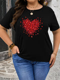 Grey T Shirt Womens Red Petals Forming Heart Shape On Black Fabric T Shirt, Womens T Shirts, Red T Shirt Women