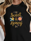 Black T Shirt Women Sweet As Honey With Colorful Flowers And Flying Bees Shirt, Funny Shirts For Women, Grey T Shirt Womens