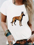Basic Tees Women Realistic Brown German Shepherd Standing On White Tshirt, Green Shirt Womens, Cotton Shirts For Women