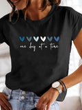 Womens T Shirts One Day At A Time Calm Blue Heart Pattern Tshirt, Green Shirt Womens, Funny T Shirts For Women