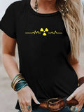 Green Shirt Womens Yellow Radiation Symbol With Heartbeat Line On Solid Black T Shirt, Cotton T Shirts For Women, Red T Shirt Women