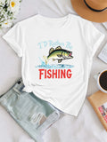 Blue Shirt Women Id Rather Be Fishing Vibrant Jumping Fish Over Splashing Water With Bold Text, Womens Night Shirts, Basic Tees Women