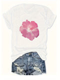 Funny Shirts For Women Delicate Pink Floral Bloom On Soft Cotton White Tshirt, Graphic Tshirts Women, Womens Shirts