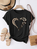 Green Shirt Womens Leopard Print Heart Arrayed With Fluttering Butterflies Tshirt, Red T Shirt Women, Womens Graphic Tshirts