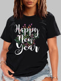 Cotton T Shirts For Women Happy New Year Festive Floral Design Celebrating Holiday Spirit Tshirt, Country Shirts Womens, Funny T Shirts For Women