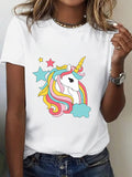 Womens Graphic Tees Vintage Colorful Rainbow Stars And Cloud With Magical Unicorn, Womens Grinch Shirt, Cute T Shirts For Women