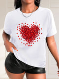 100 Cotton T Shirts For Women Scattered Red Hearts Forming Large Heart Shape On White Tshirt, Vintage T Shirts Women, Womens Graphic Tees Vintage