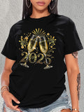 Cute T Shirts For Women Champagne Glasses Toasting With Sparkling Golden Celebration Numbers Twenty Twenty Five, 100 Cotton T Shirts For Women, Black T Shirt Women
