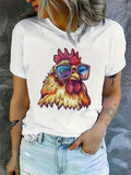Grey T Shirt Womens Colorful Rooster With Sunglasses Wearing Cool Expression Tshirt, Womens Night Shirts, Womens Graphic Tshirts