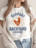 Blue Shirt Women Support Backyard Chickens Rustic Vintage Style With Hen Illustration Tshirt, Women's Short Sleeve T Shirts, Womens Tees