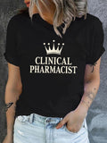 100 Cotton T Shirts For Women Clinical Pharmacist Elegant Crown With Regal Professional Title, Grey T Shirt Womens, Cute Graphic Tees For Women