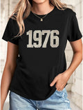 Womens Night Shirts 1976 Distressed White Numbers Printed On Classic Black Shirt, Black T Shirt Women, Womens Grinch Shirt