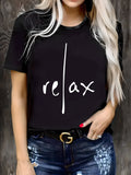 Womens T Shirts Relax Simple Minimalist White Text On Black Cotton Tshirt, Basic Tees Women, Shirt For Women