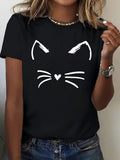 Womens Shirts Minimalist Cute White Cat Face With Heart Nose T Shirt, Green Shirt Womens, Womens Graphic Tshirts