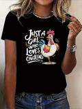 Funny Shirts For Women Just A Girl Who Loves Chickens Cute Red White Chicken, Women Tshirts, Womens Night Shirts