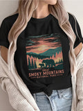 Graphic Tees Women Great Smoky Mountains National Park Scenic Sunset Over Forest And Mountain Tshirt, Funny Shirts For Women, Cute Graphic Tees For Women