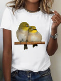 Womens Shirts Two Small Birds Perched On Natural Wooden Branch, Womens Graphic T Shirts, Cotton T Shirts For Women