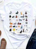 Cute T Shirts For Women Various Rabbit Illustrations Colorful Cartoon Style White T Shirt, Vintage T Shirts Women, Black T Shirt Women