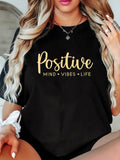 Womens T Shirts Positive Mind Vibes Life, Womens Graphic T Shirts, Blue Shirt Women