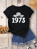Womens Grinch Shirt Bold Typography With White Rose Graphic Number One Nine Seven Three T Shirt, Cotton T Shirts For Women, 100 Cotton T Shirts For Women