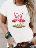 Women's Short Sleeve T Shirts Three Playful Pink Flamingos With Bunny Ears Standing Among Colorful Easter Eggs Flamingo, Graphic Shirts For Women, Womens Grinch Shirt
