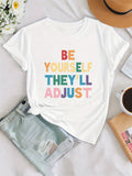 Womens Grinch Shirt Be Yourself They Ll Adjust Colorful Playful Text Printed White T Shirt, Cute Graphic Tees For Women, Cute T Shirts For Women
