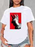 100 Cotton T Shirts For Women White Tshirt With Detailed Shadowy Hand Against Red Background, Shirt For Women, Womens Graphic Tees Vintage