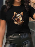 Funny Shirts For Women Adorable Yorkshire Terrier Dog Peeking Through Torn Black Fabric Puppy, Vintage T Shirts Women, Graphic Tshirts Women