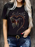 Country Shirts Womens Beautiful Elegant Butterfly With Wings Spread Among Tiny Flying Butterflies And Heart Design, Womens Tees, White Cotton Shirt Women