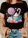 Womens Shirts Colorful Sweets With Candy Cane And Swirled Lollipop, Women's Short Sleeve T Shirts, Women Tshirts