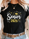 Grey T Shirt Womens Senior Celebration With Graduation Cap And Stars Shirt, Womens White Tee, Funny T Shirts For Women