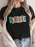 Black T Shirt Women Blessed Colorful Letters With Playful Design On Black Tshirt, Red T Shirt Women, Womens White Tee