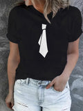 Blue Shirt Women Casual Black Cotton Fabric Featuring White Tie Graphic, Womens Graphic Tshirts, Country Shirts Womens