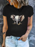 Graphic Tshirts Women Small Cute Playful Elephant Peeking Over Branch, Womens Tees, 100 Cotton T Shirts For Women