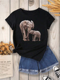 Womens Night Shirts Gentle Caring Mother Elephant Standing Beside Baby Elephant, Grey T Shirt Womens, Country Shirts Womens
