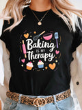 Graphic Shirts For Women Baking Is My Therapy Colorful Cute Whisk Cups Hearts And Stars T Shirt, Red T Shirt Women, Womens Graphic Tees Vintage