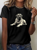 Womens Night Shirts Relaxed Neutral Tone Dog Lying Down On Black T Shirt, Funny Shirts For Women, Basic Tees Women