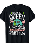 100 Cotton T Shirts For Women Camper Queen Classy Sassy And Bit Smart Assy With Pink Flamingo And Vintage Caravan Tshirt, Black T Shirt Women, Basic Tees Women