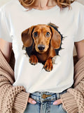 Funny Shirts For Women Realistic Brown Dachshund Dog Peeking Through Torn Surface Tshirt, Basic Tees Women, Womens Shirts