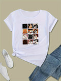 Basic Tees Women White Cotton T Shirt Featuring Various Cute Cats Illustration, Womens White Tee, Womens Graphic T Shirts