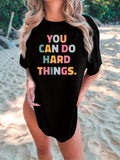 Womens Shirts You Can Do Hard Things Colorful Motivational Text On Black Short Sleeve T Shirt, Funny Shirts For Women, Womens T Shirts