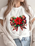 Womens Graphic Tshirts Festive Red Poinsettia With Plaid Ribbon And Holly Berries Flower, Green Shirt Womens, Womens Grinch Shirt