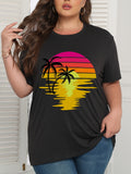 Cotton T Shirts For Women Silhouette Of Palm Trees Reflecting On Colorful Sunset With Calm Water Tshirt, Vintage T Shirts Women, Womens T Shirts