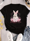 100 Cotton T Shirts For Women Happy Easter Bunny With Pink Flowers And Delicate Floral Surroundings, Shirt For Women, Womens Grinch Shirt