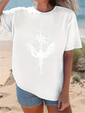 Graphic Tshirts Women White Graphic Featuring Winged Cross Symbol Shirt, Funny Shirts For Women, Women Tshirts