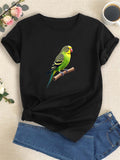 Green Shirt Womens Bright Green Parakeet Perched On Wooden Branch Bird, Cute Graphic Tees For Women, Cotton T Shirts For Women