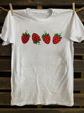 Basic Tees Women Fresh Red Ripe Strawberries With Green Leaves White T Shirt, Red T Shirt Women, Womens Graphic T Shirts